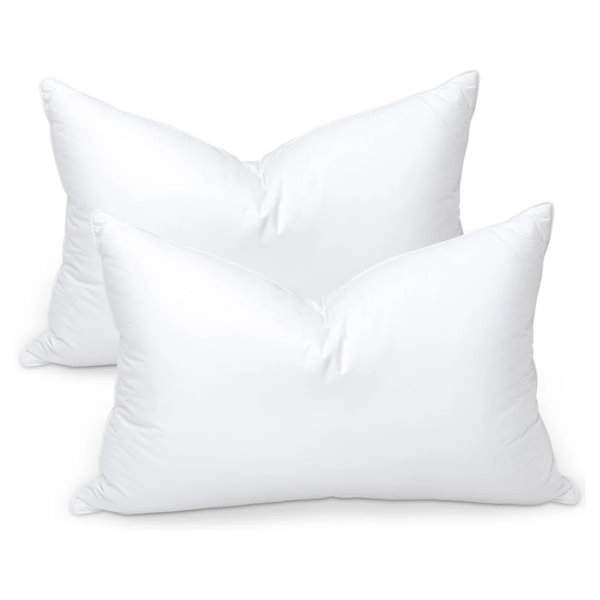Luxury Goose Feather Pillows With Cotton Cover, Goose Down Medium Comfort Pillow (Set of 2)